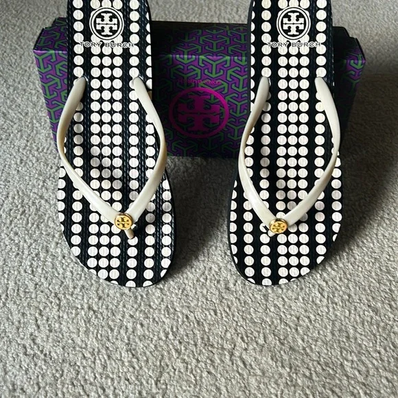Tory Burch Black and White Polka Dot Sandals - Picture 3 of 12